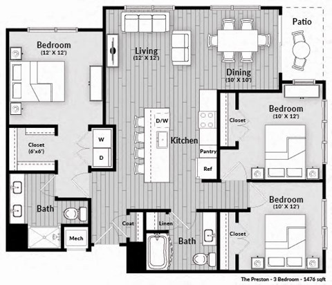 The Preston Floorplan at The Harrison, Newtown Square, PA, 19073